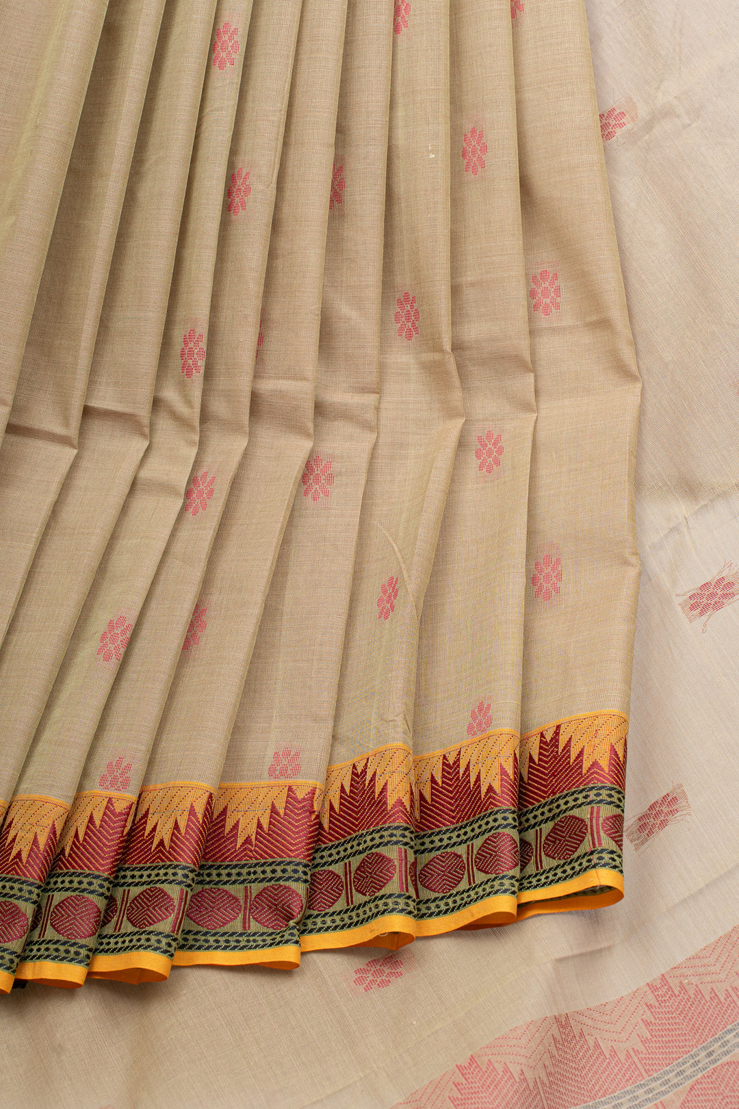 Beige traditional pure cotton saree