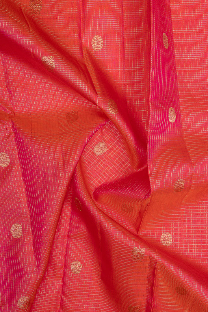 Peach pink Vairaoosi checks pure kanchipuram silk saree