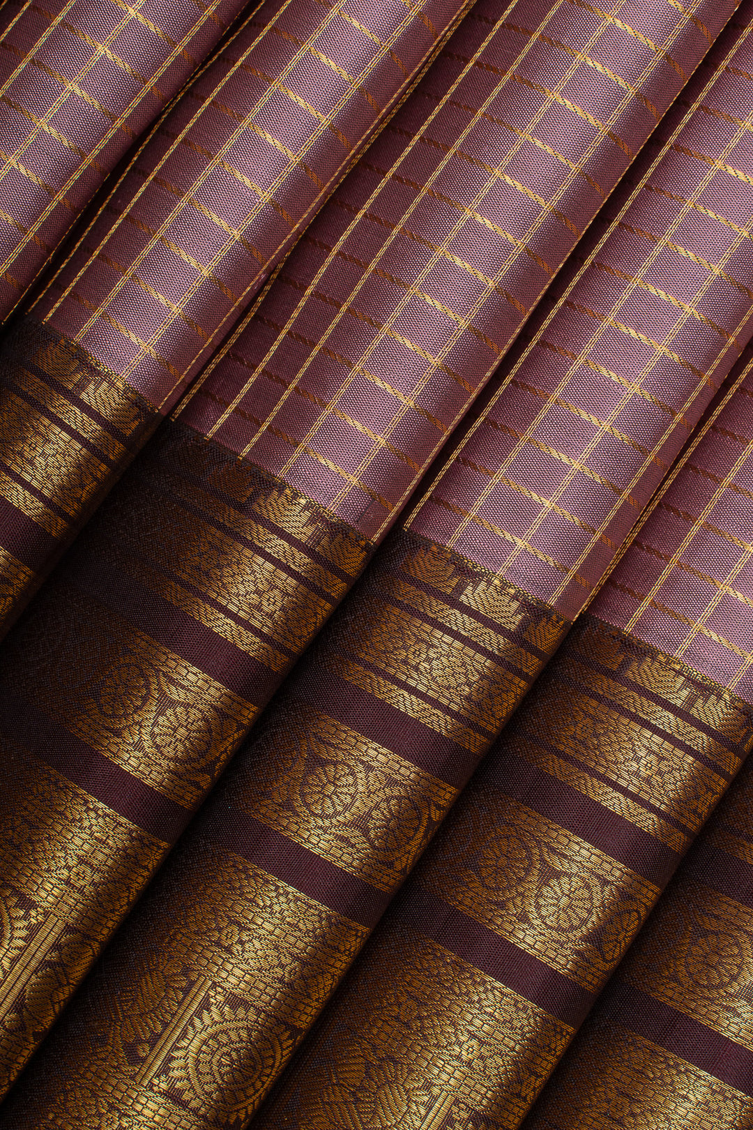 Mauve zari checks pure kanchipuram silk saree
