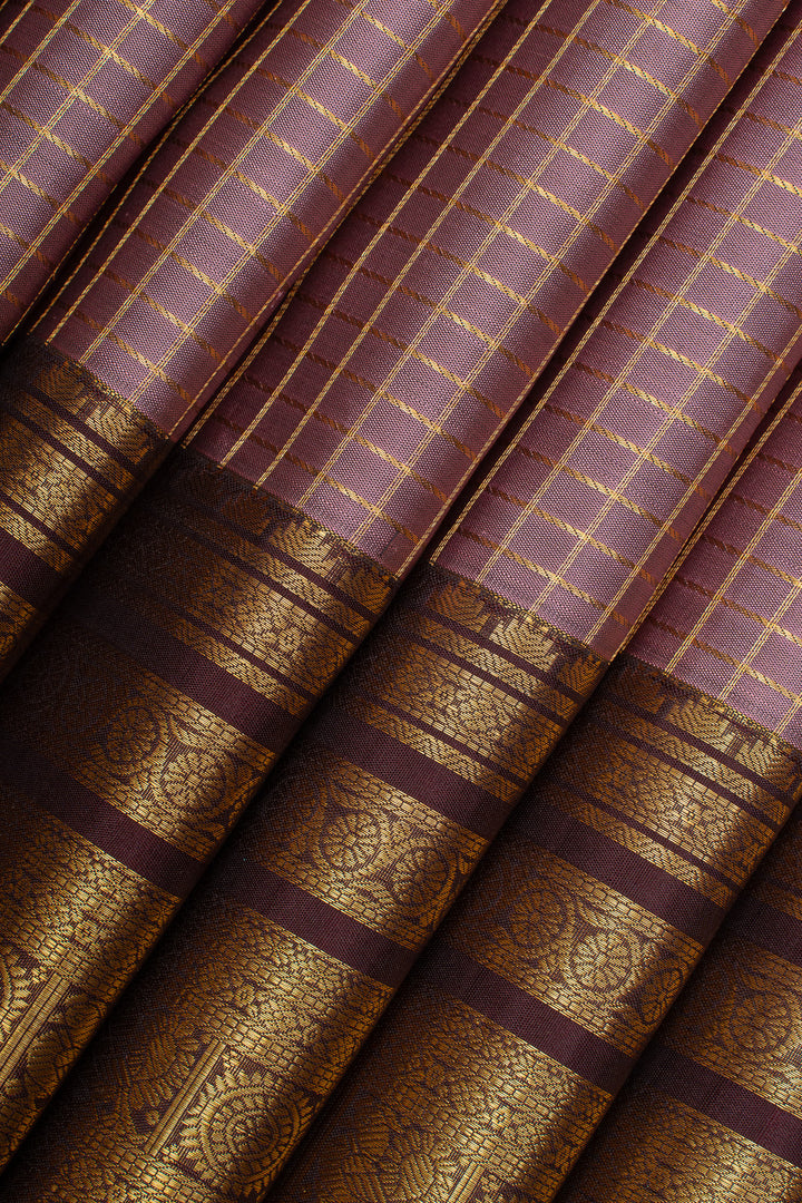 Mauve zari checks pure kanchipuram silk saree