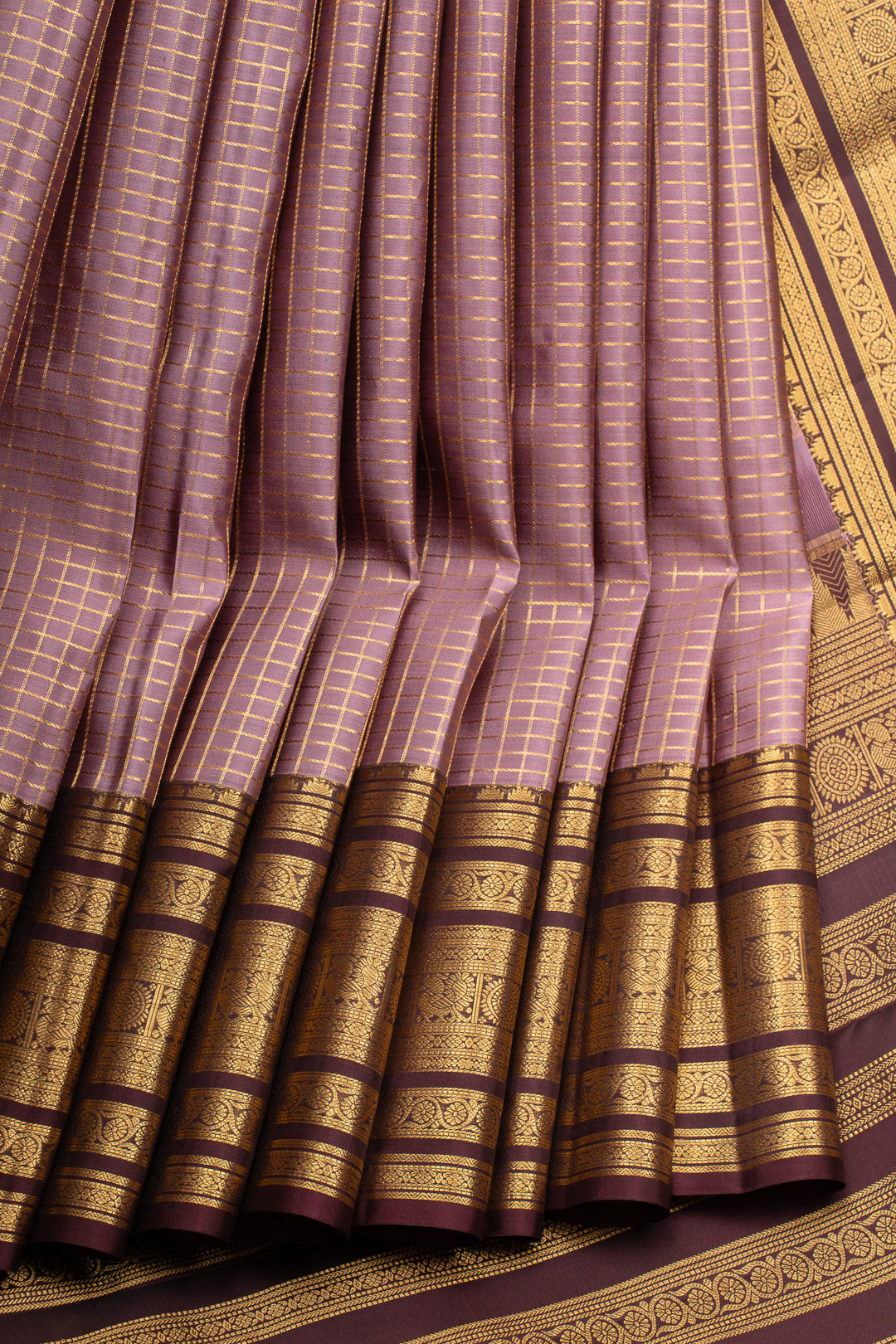 Mauve zari checks pure kanchipuram silk saree