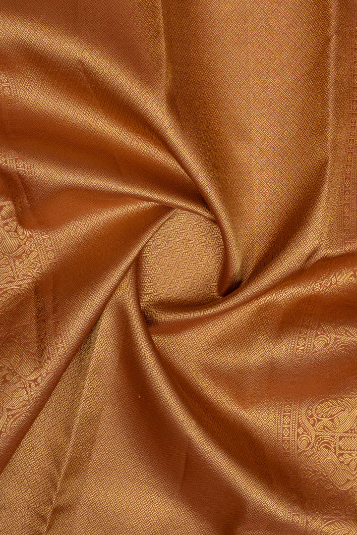 Rust orange neli stripes rettai pettu pure kanchipuram silk saree