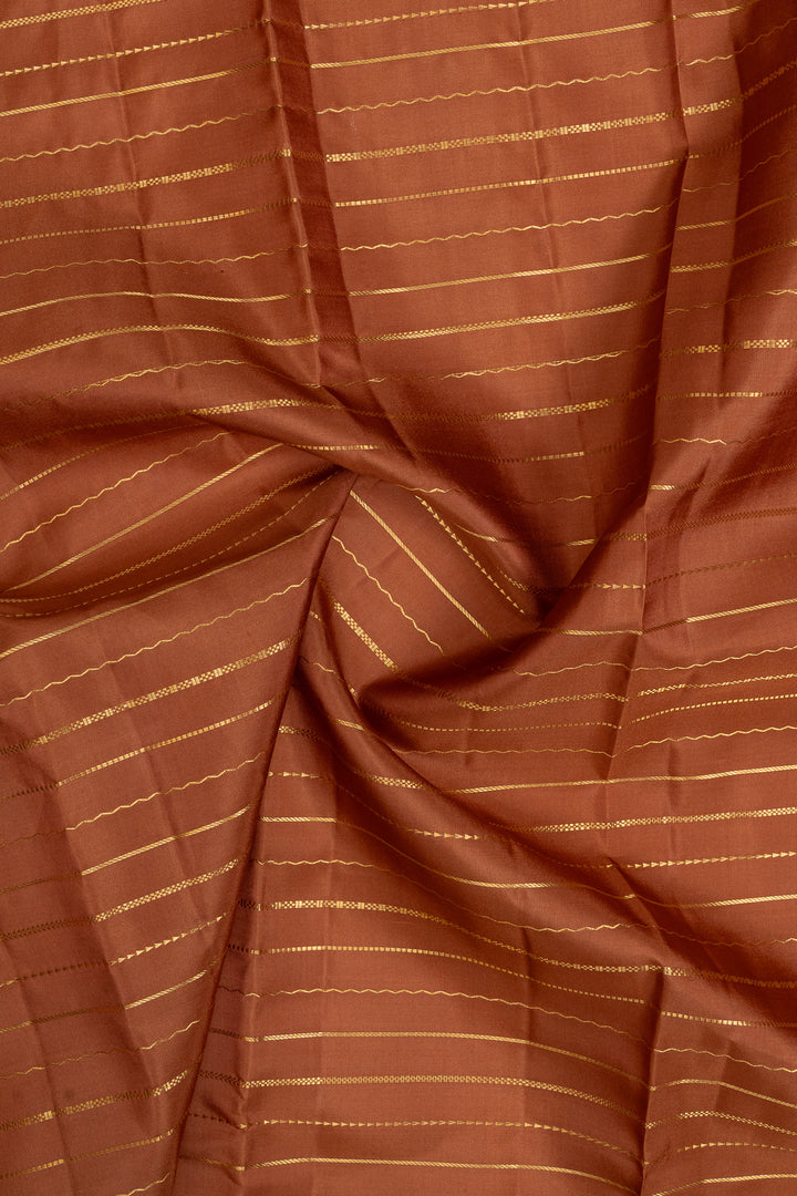 Rust orange neli stripes rettai pettu pure kanchipuram silk saree