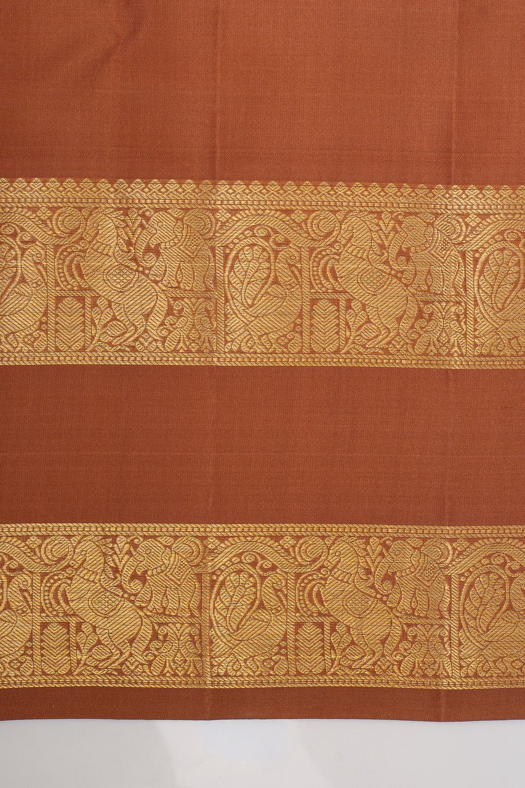 Rust orange neli stripes rettai pettu pure kanchipuram silk saree