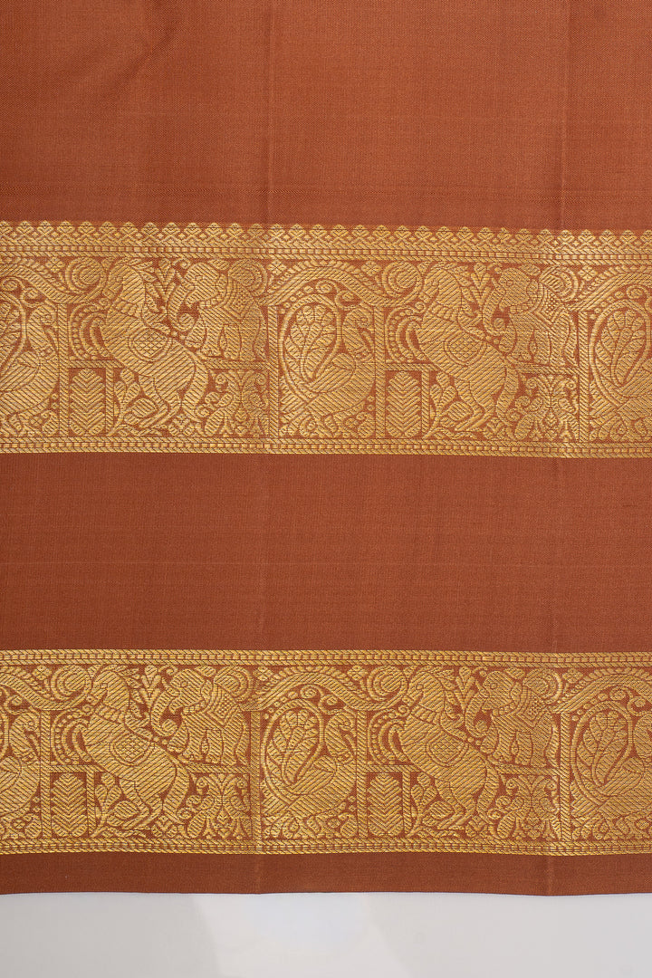 Rust orange neli stripes rettai pettu pure kanchipuram silk saree