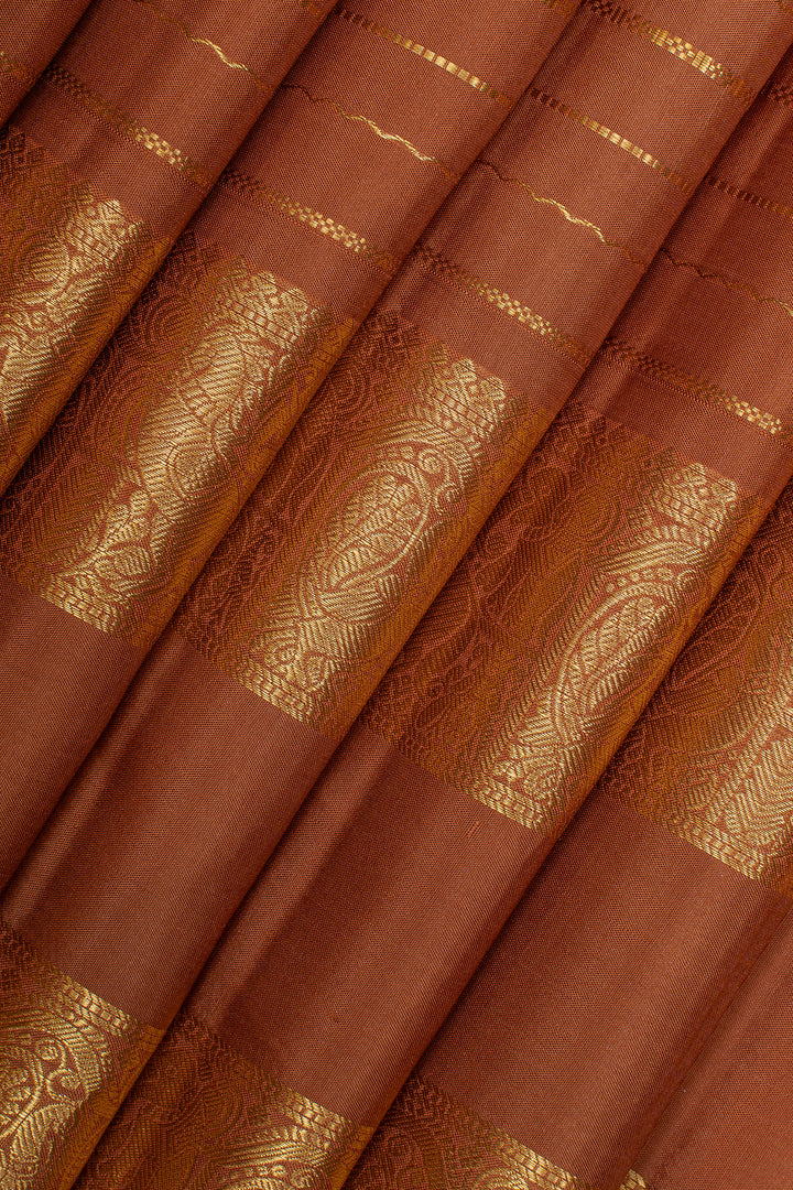 Rust orange neli stripes rettai pettu pure kanchipuram silk saree