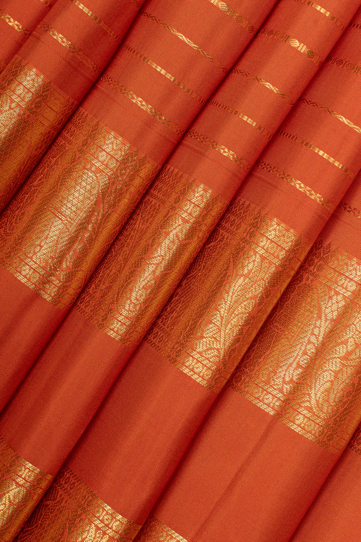 Rust orange neli stripes pure kanchipuram silk saree
