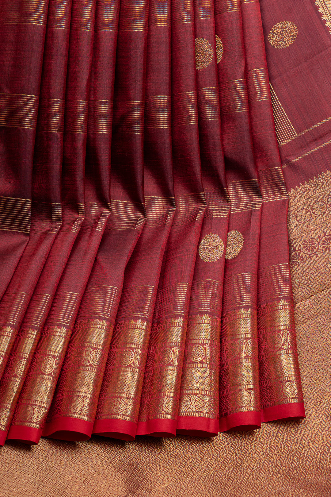 Maroon stripes pure kanchipuram silk saree