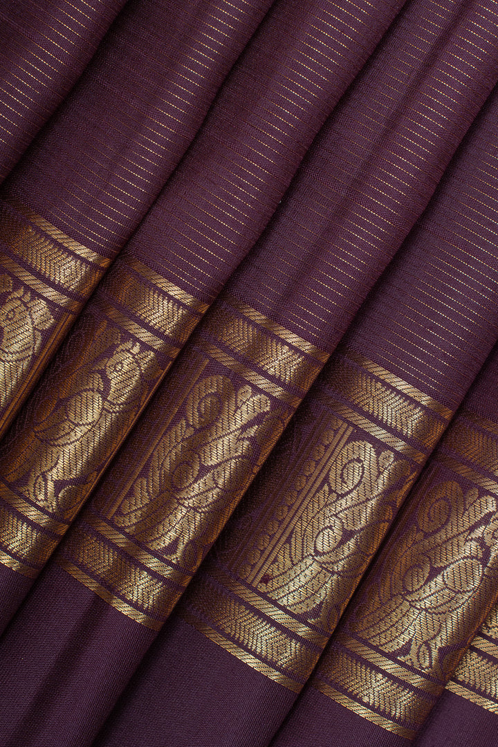 Purple Vairaoosi stripes rettai Pettu pure kanchipuram silk saree