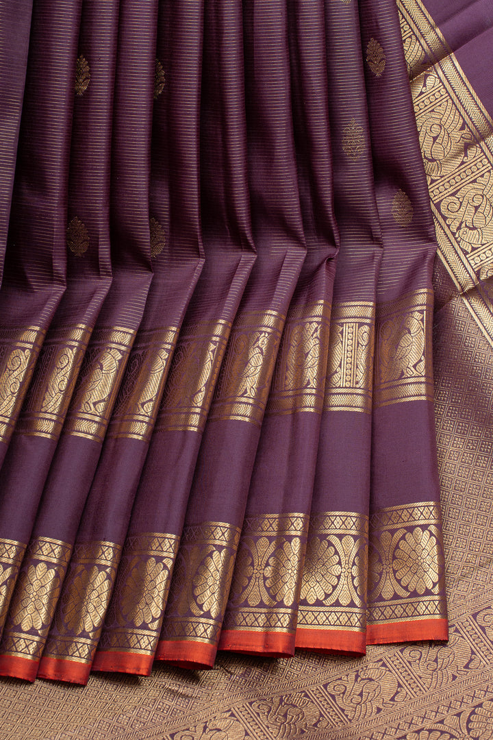 Purple Vairaoosi stripes rettai Pettu pure kanchipuram silk saree