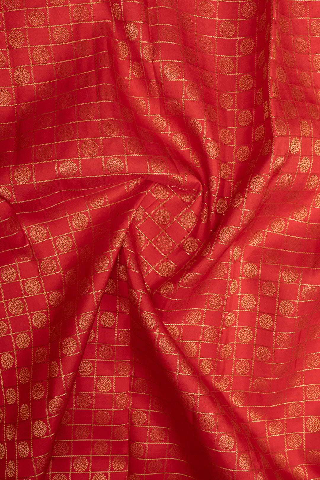 Red and ivory zari checks pure kanchipuram silk saree