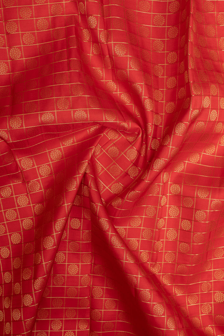 Red and ivory zari checks pure kanchipuram silk saree