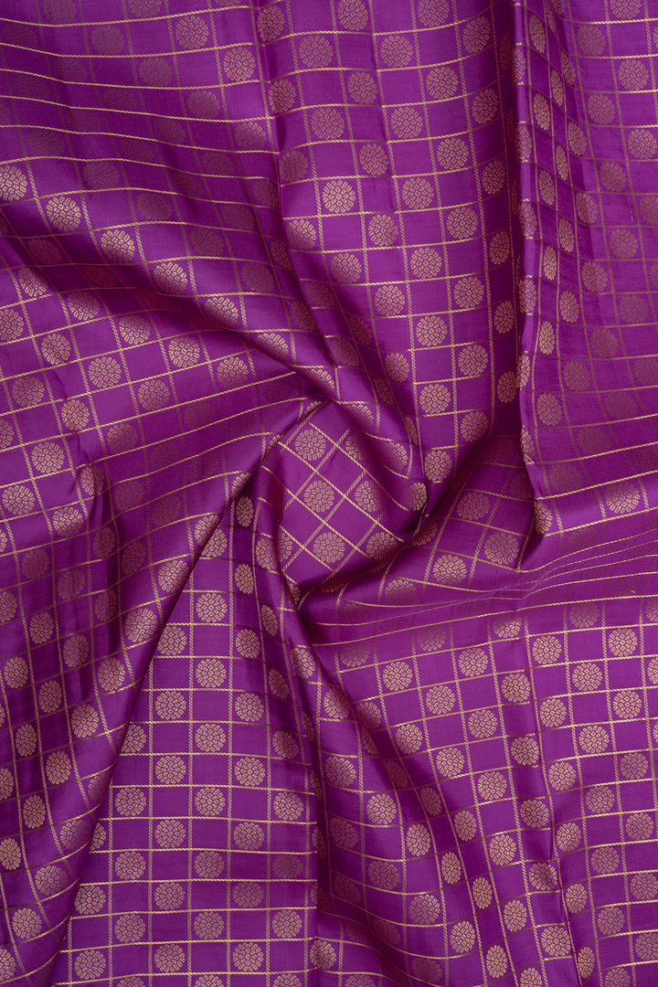 Purple and ivory zari checks pure kanchipuram silk saree