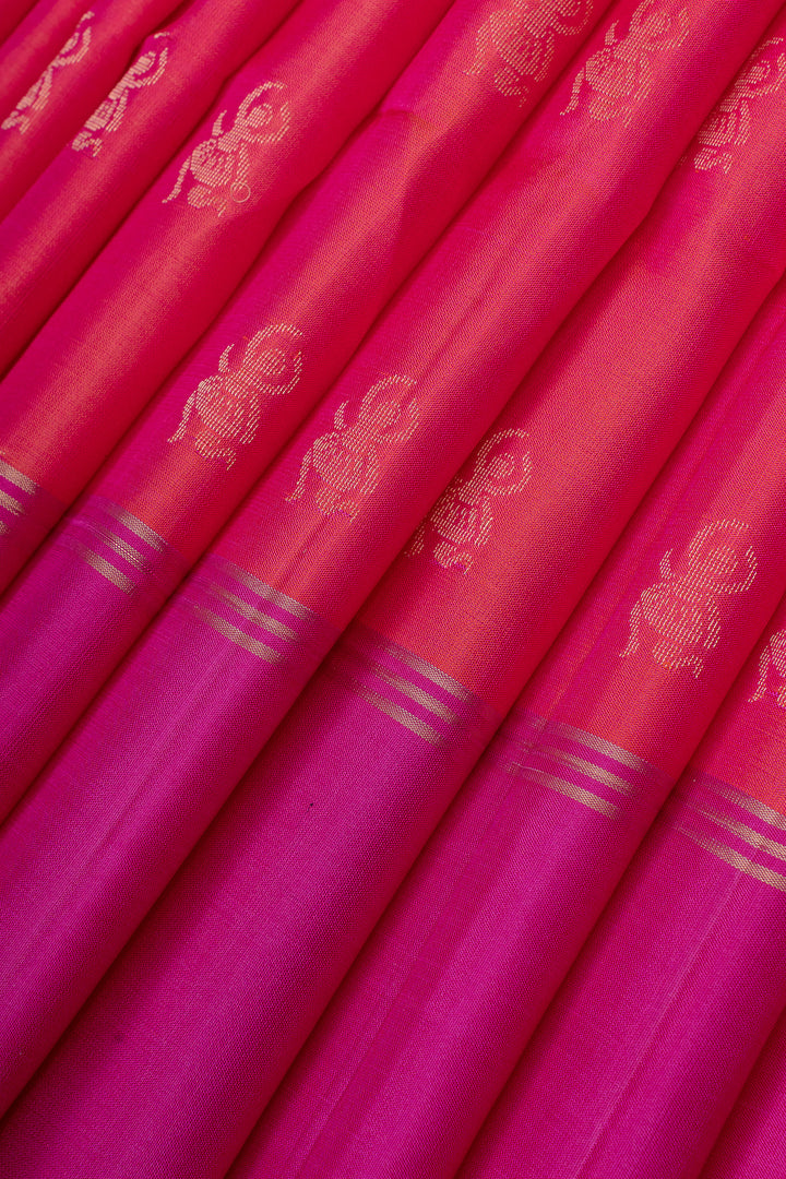 Peach orange dancing motifs pure soft silk