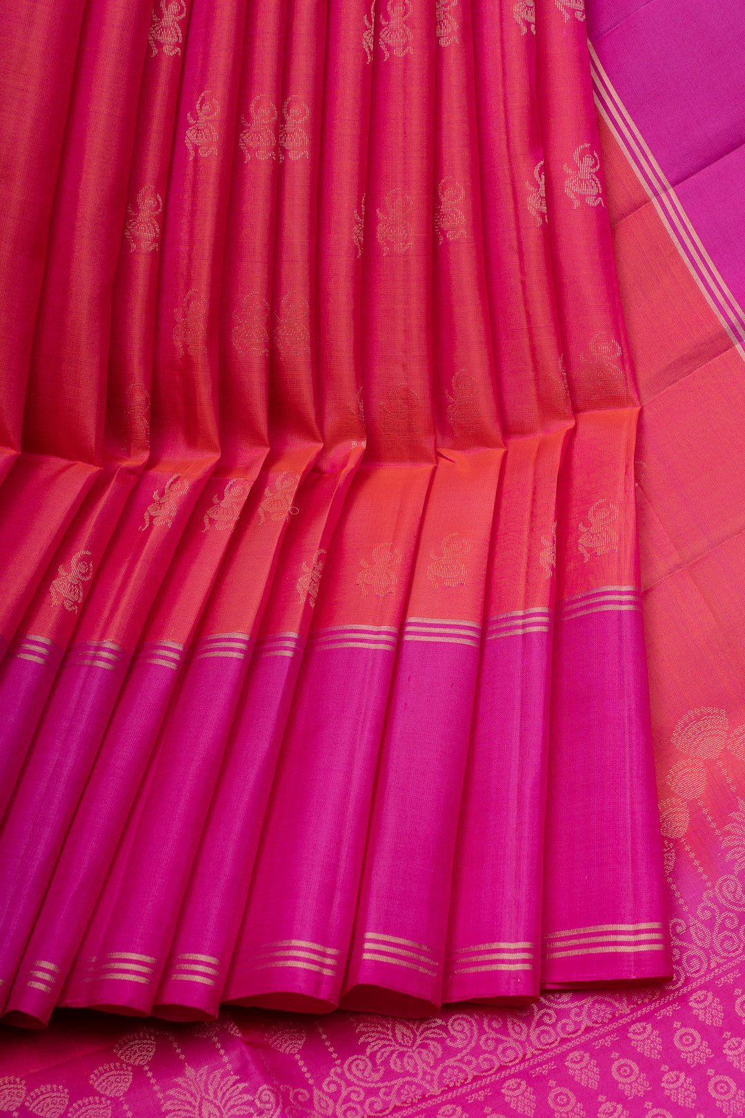 Peach orange dancing motifs pure soft silk