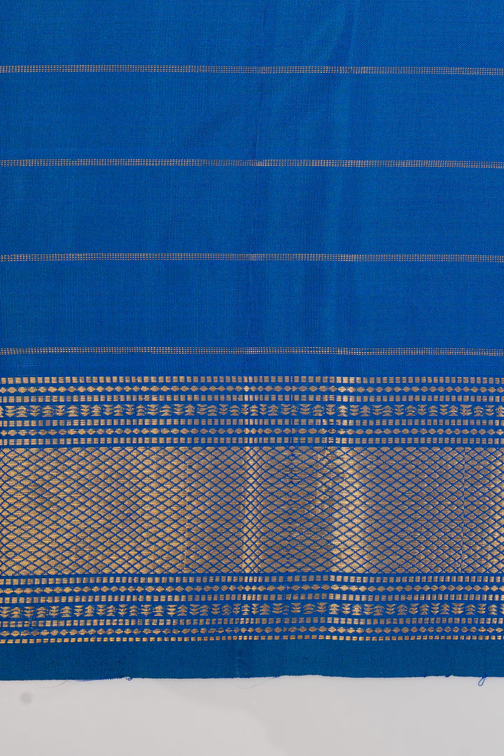 Peacock blue zari checks pure kanchipuram silk sare