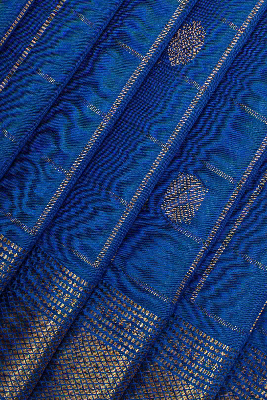 Peacock blue zari checks pure kanchipuram silk sare