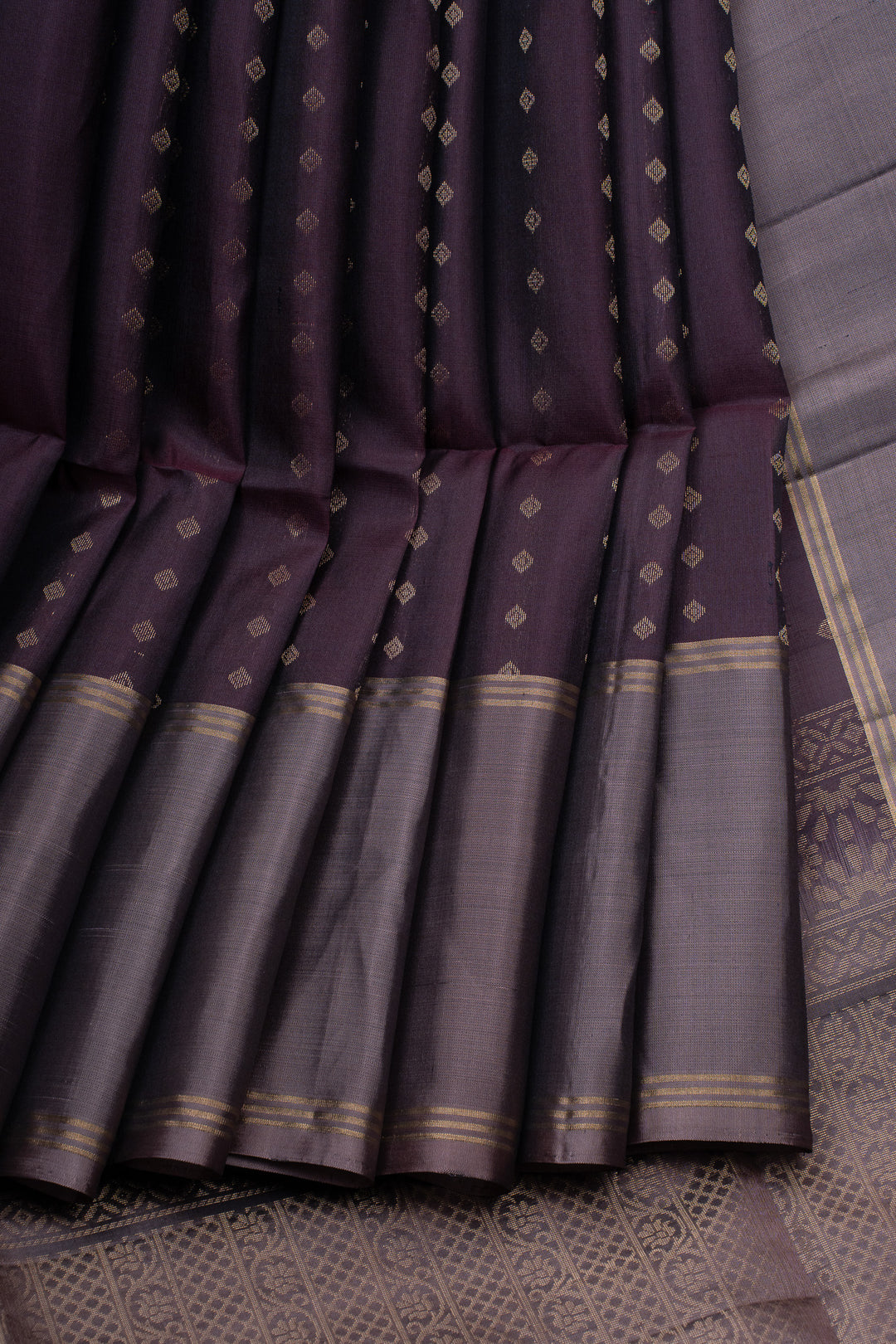 Aubergine purple and grey pure soft silk