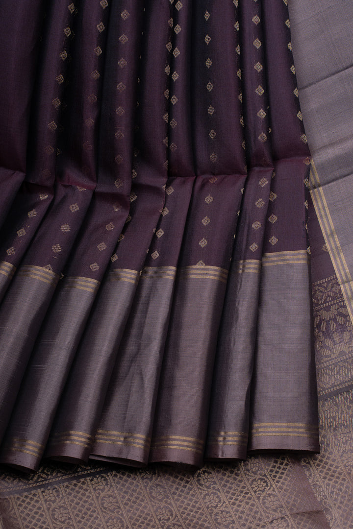 Aubergine purple and grey pure soft silk