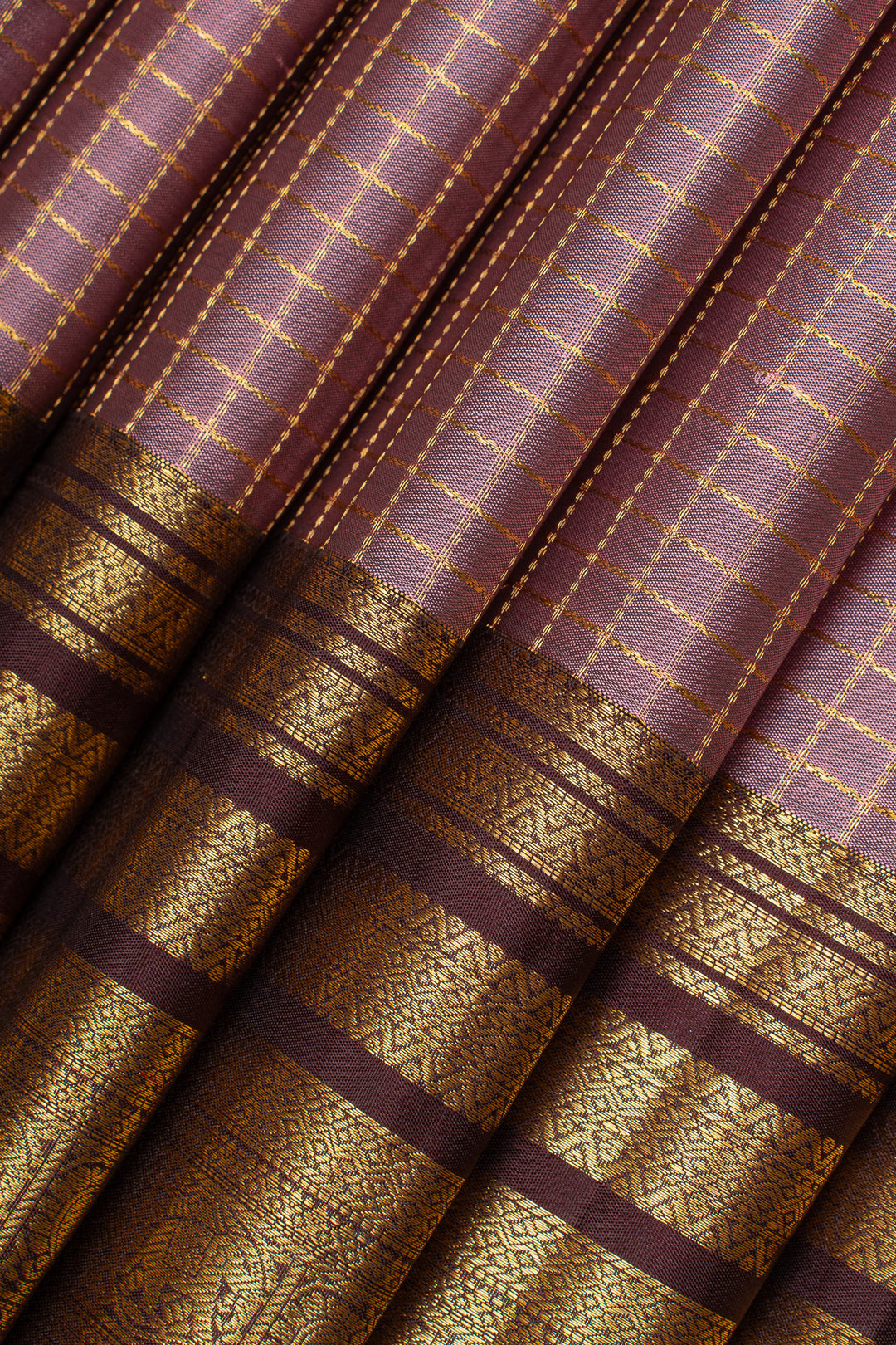 Mauve zari checks pure kanchipuram silk saree