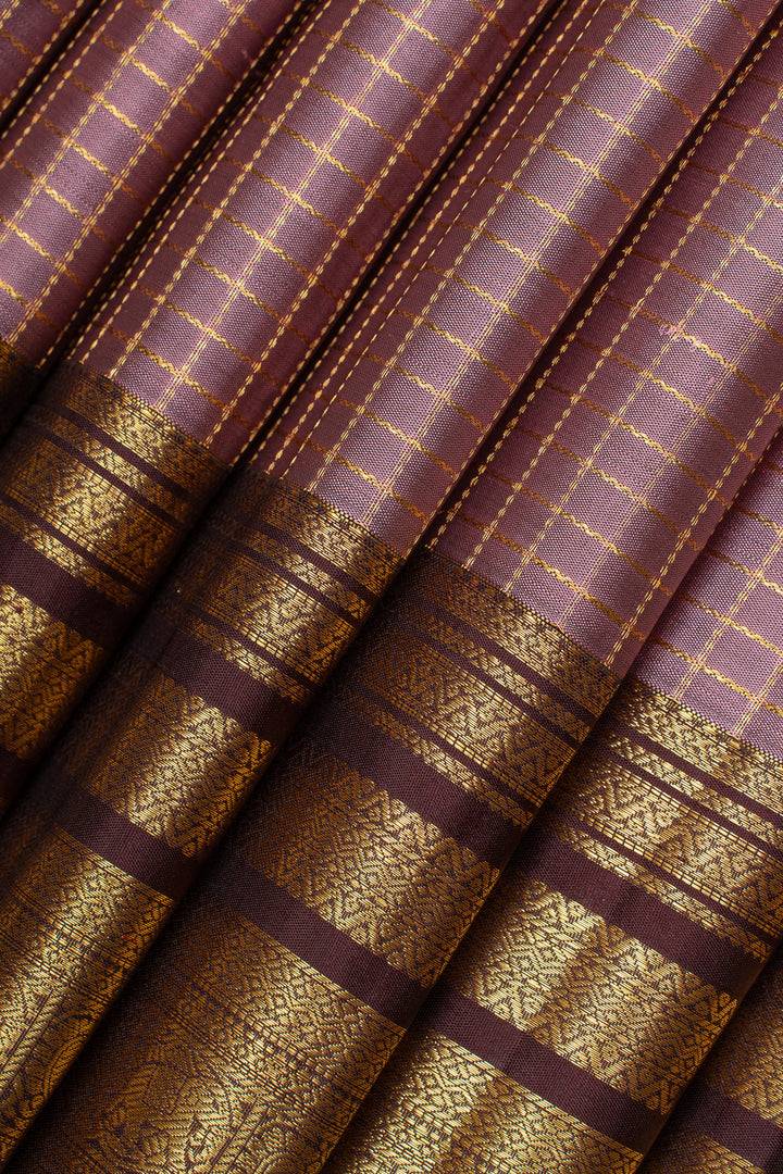 Mauve zari checks pure kanchipuram silk saree