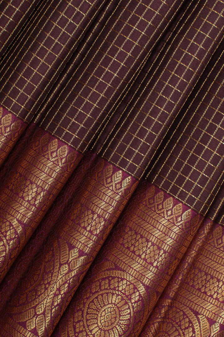 Jamun purple zari checks pure kanchipuram silk saree