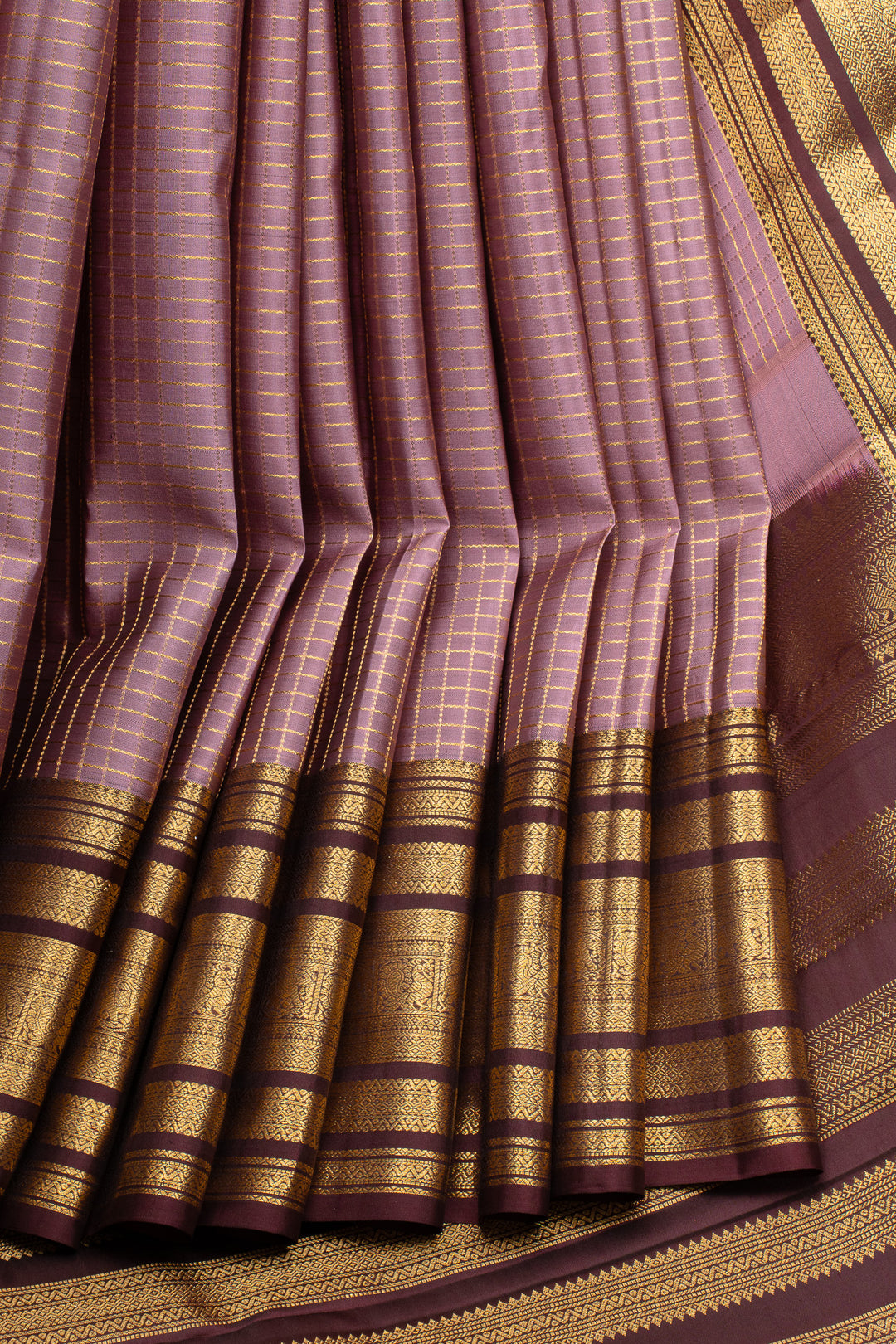 Mauve zari checks pure kanchipuram silk saree