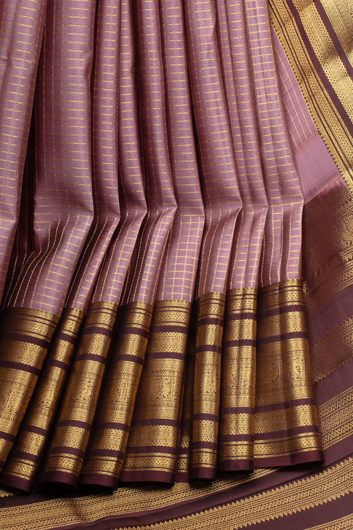 Mauve zari checks pure kanchipuram silk saree