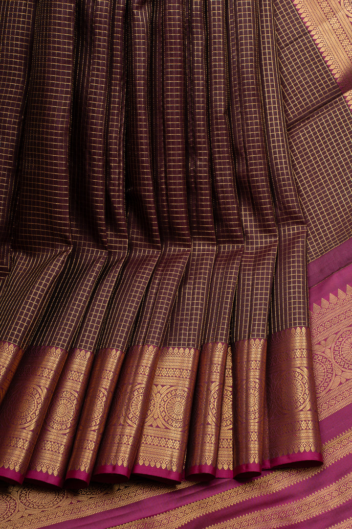 Jamun purple zari checks pure kanchipuram silk saree