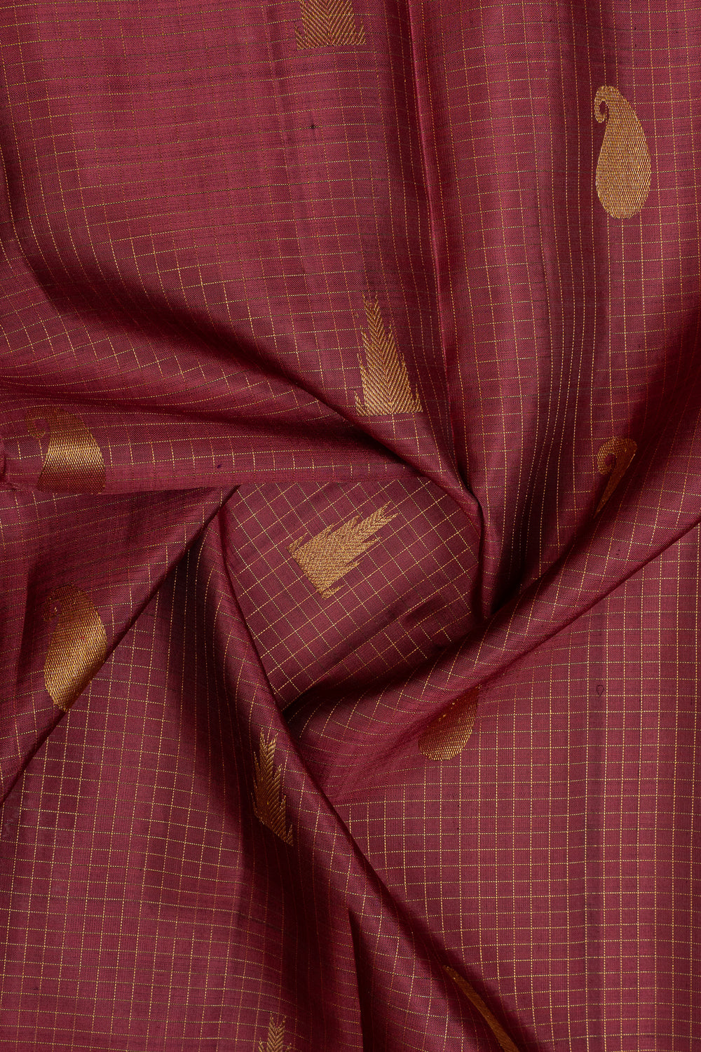 Maroon Zari checks traditional pure kanchipuram silk saree