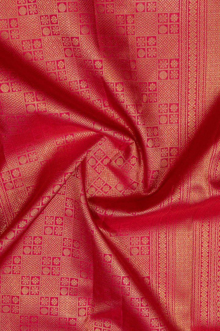 Cream and pink traditional jhumki motifs pure kanchipuram silk saree