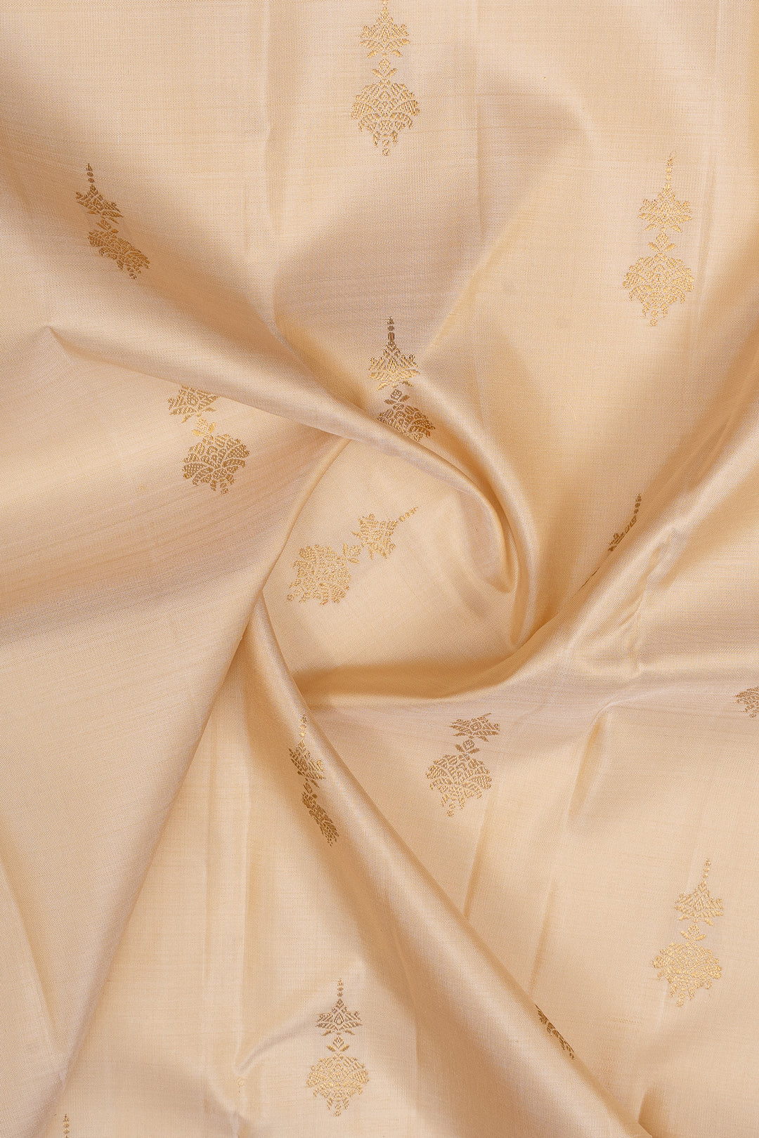 Cream and pink traditional jhumki motifs pure kanchipuram silk saree