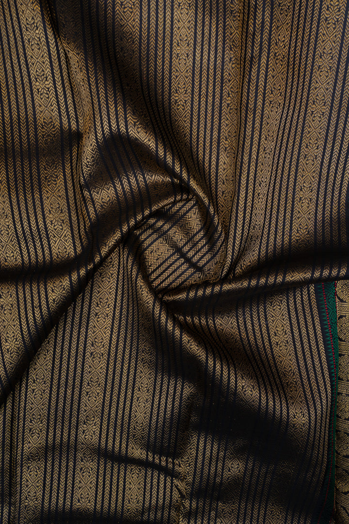 Navy blue and brown vintage checks pure kanchipuram silk