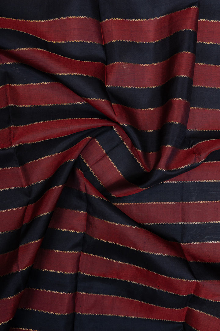Navy blue and brown vintage checks pure kanchipuram silk