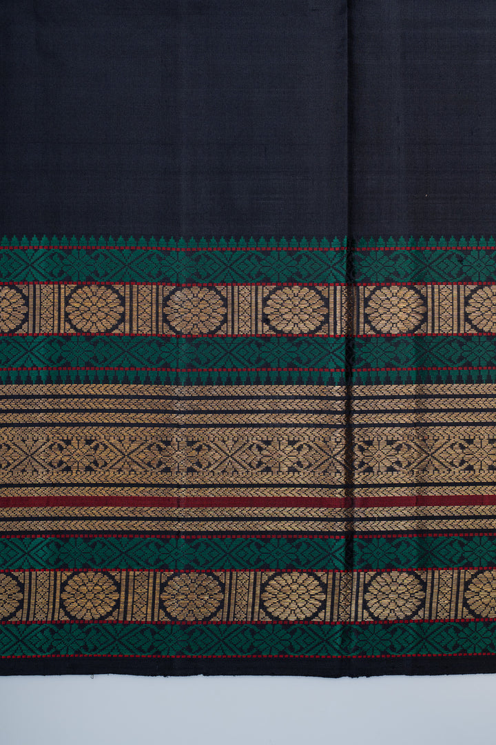 Navy blue and brown vintage checks pure kanchipuram silk
