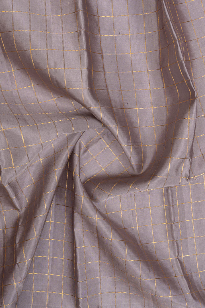 Grey Zari checks varisaipettu pure kanchipuram silk saree