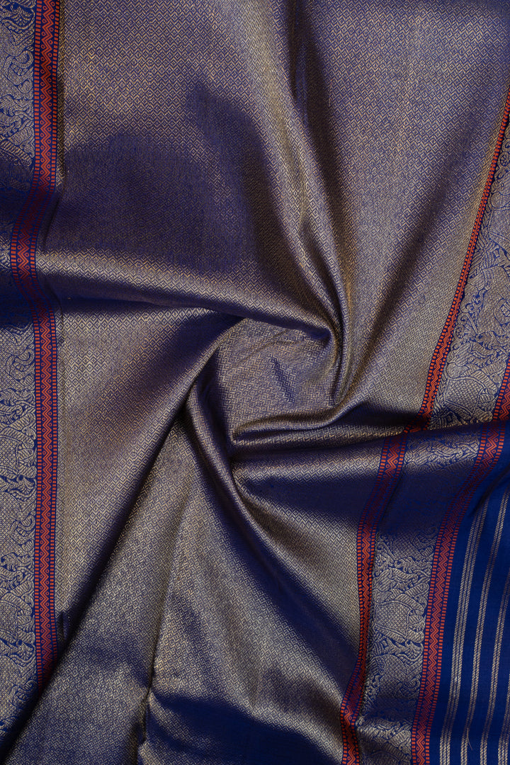 Pink and blue vintage checks pure kanchipuram silk saree