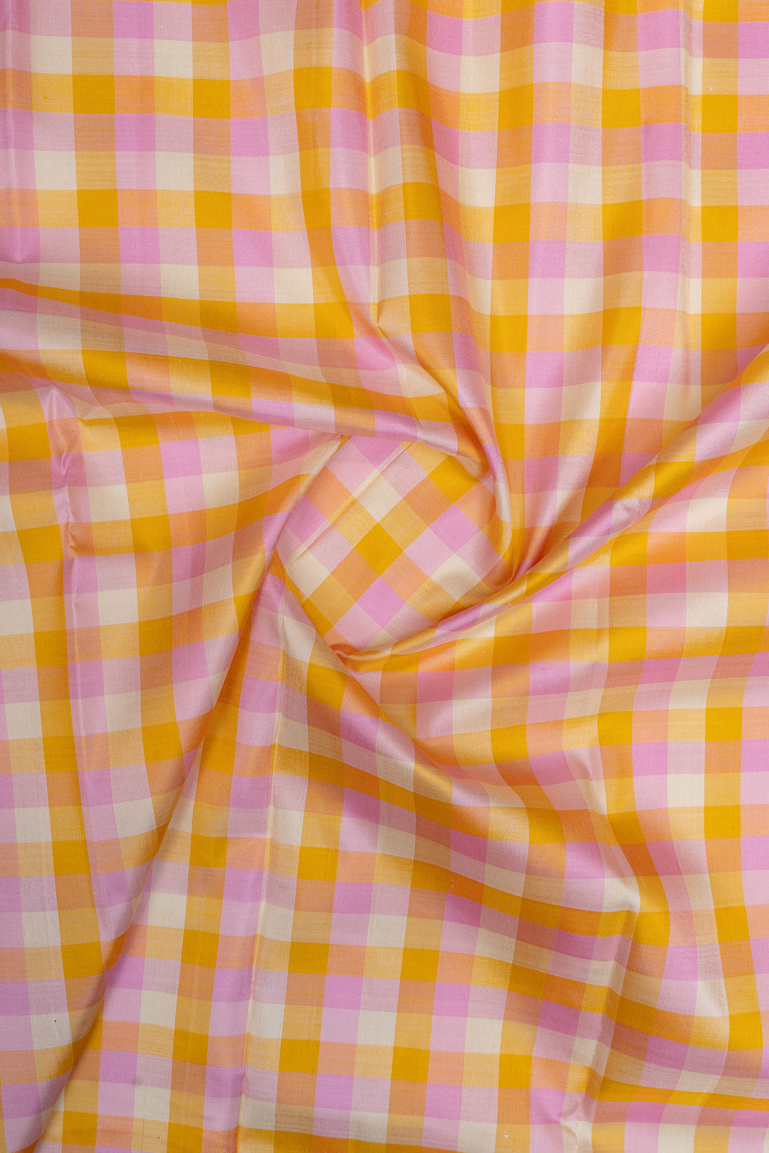 Pink and blue vintage checks pure kanchipuram silk saree