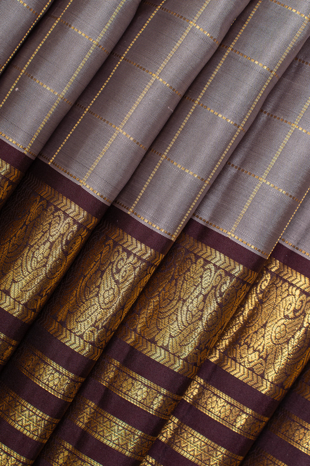Grey Zari checks varisaipettu pure kanchipuram silk saree