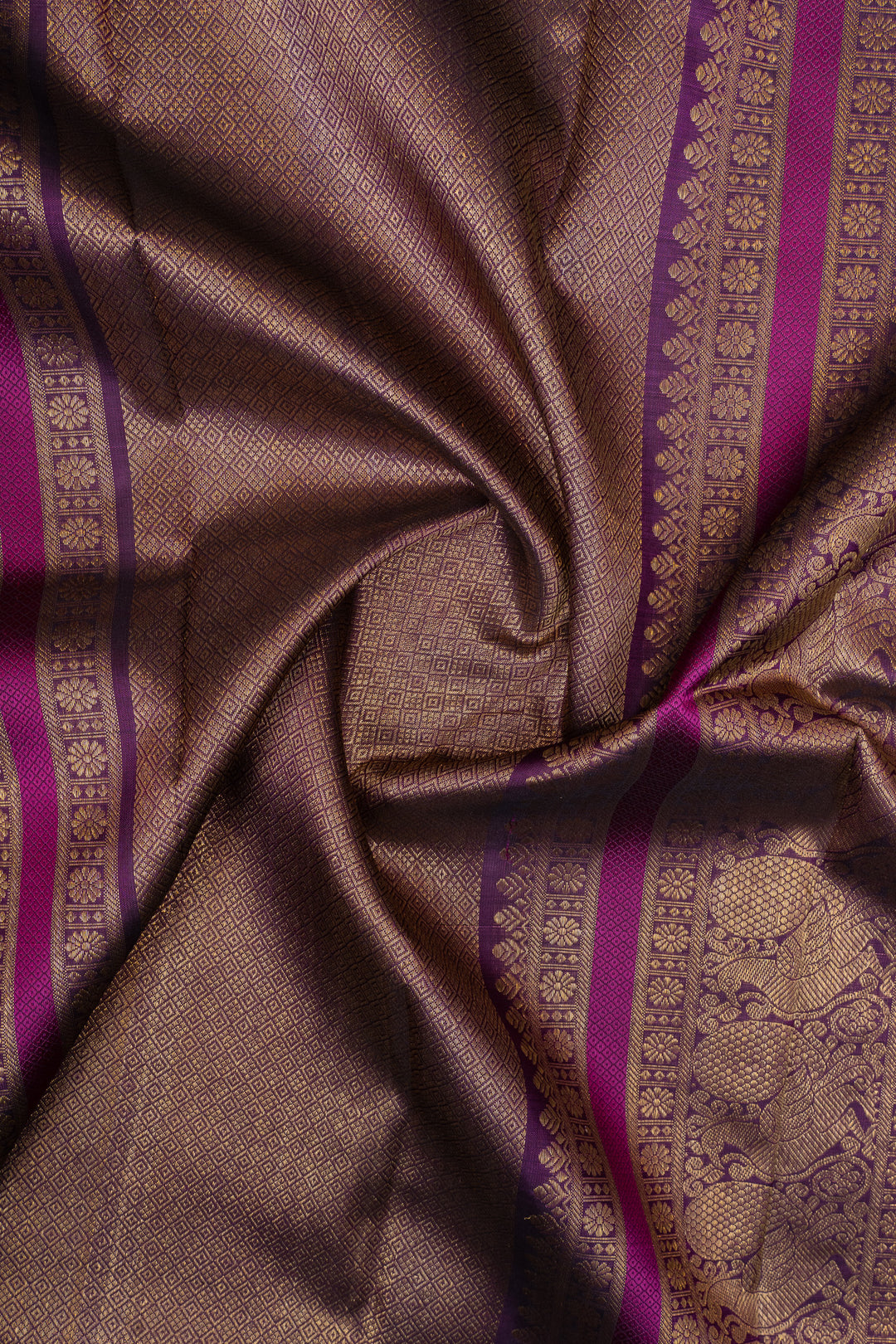 Red and purple stripes pure kanchipuram silk saree