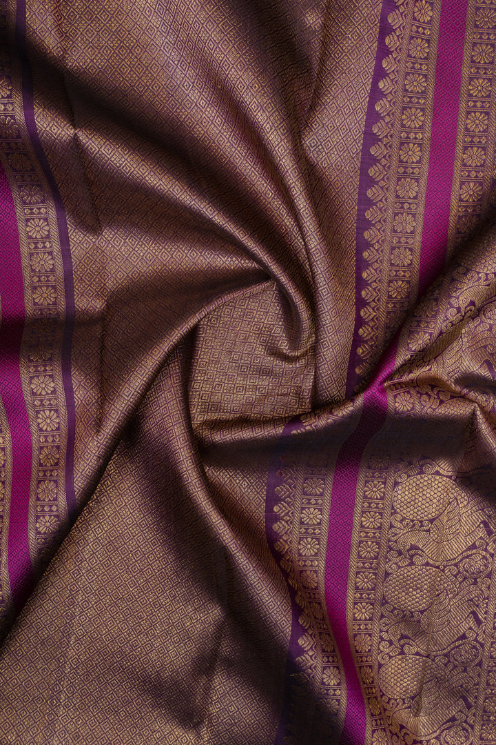 Red and purple stripes pure kanchipuram silk saree