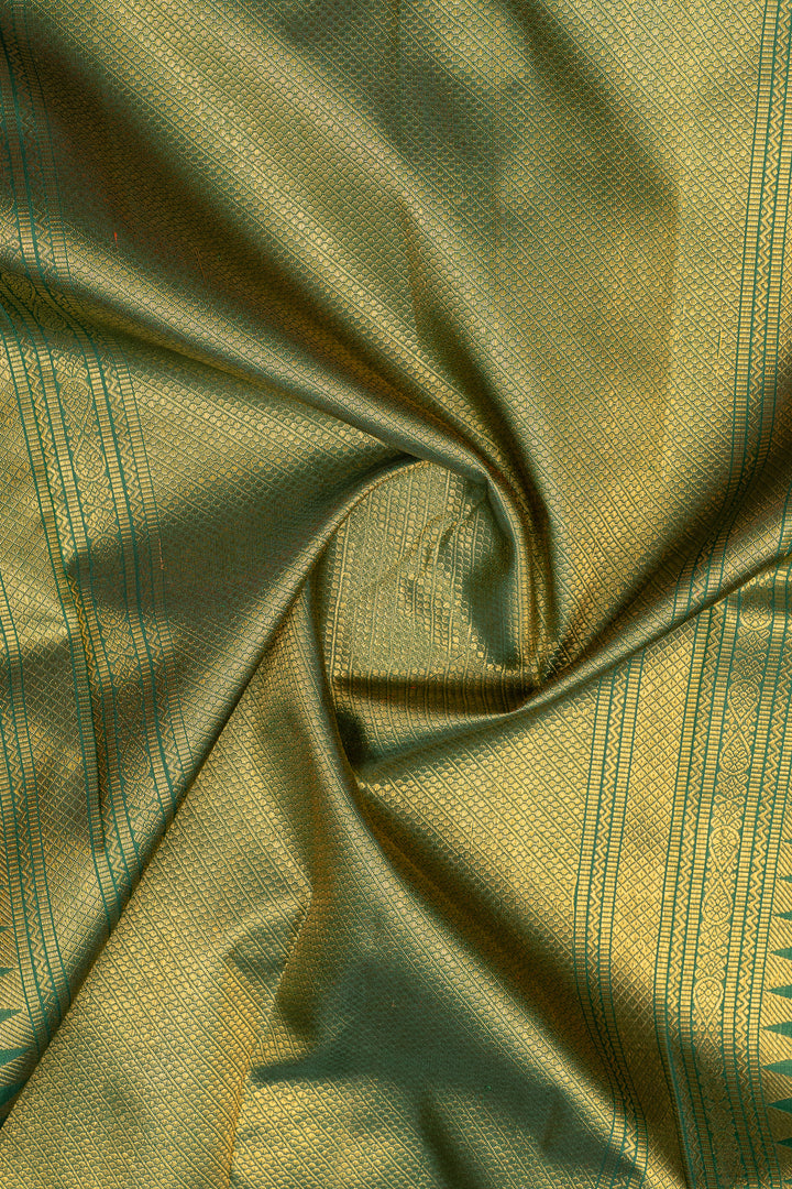 Pink and green rettai pettu pure kanchipuram silk saree