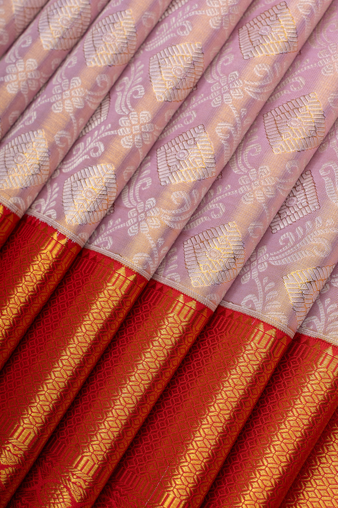 Baby pink and red Brocade pure kanchipuram silk saree