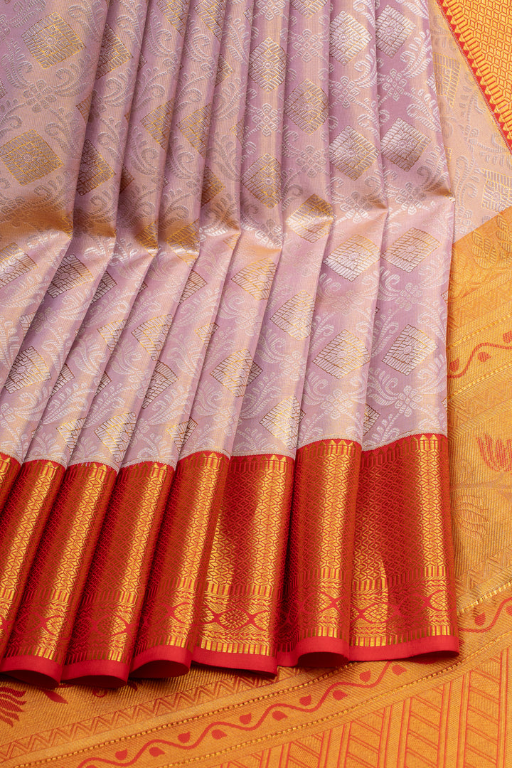 Baby pink and red Brocade pure kanchipuram silk saree