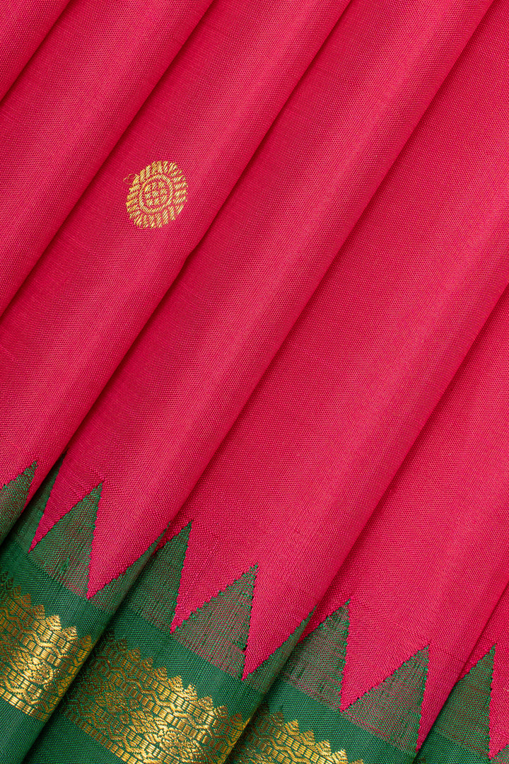 Pink and green rettai pettu pure kanchipuram silk saree