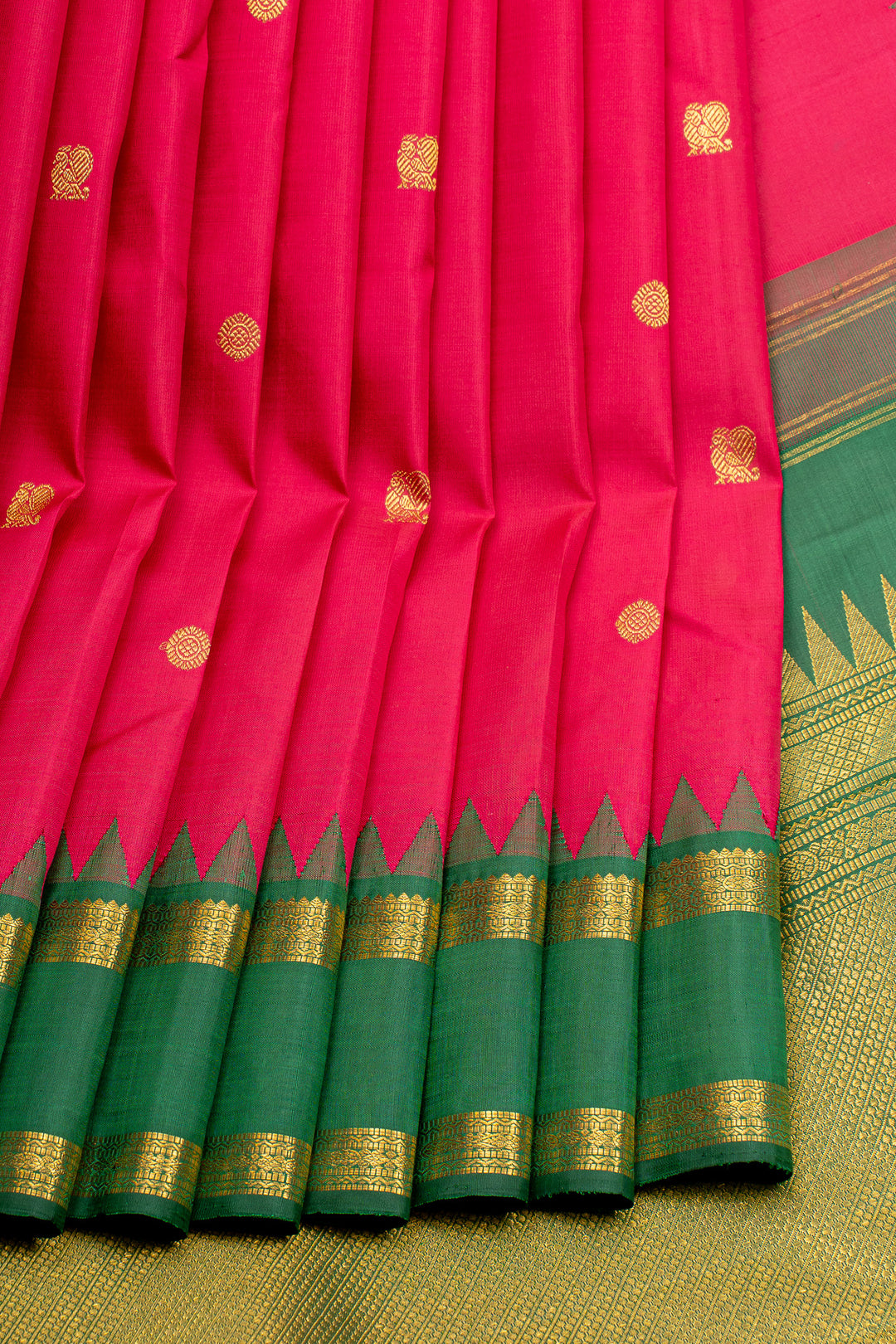 Pink and green rettai pettu pure kanchipuram silk saree