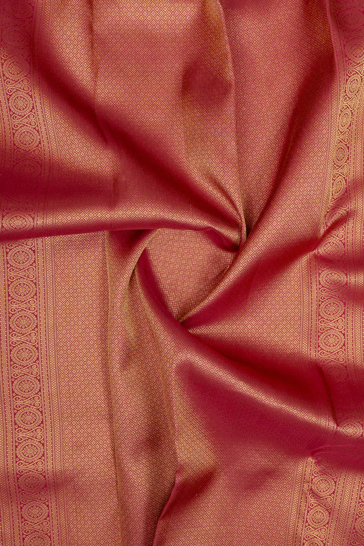 Baby pink and red rettai pettu pure kanchipuram silk saree