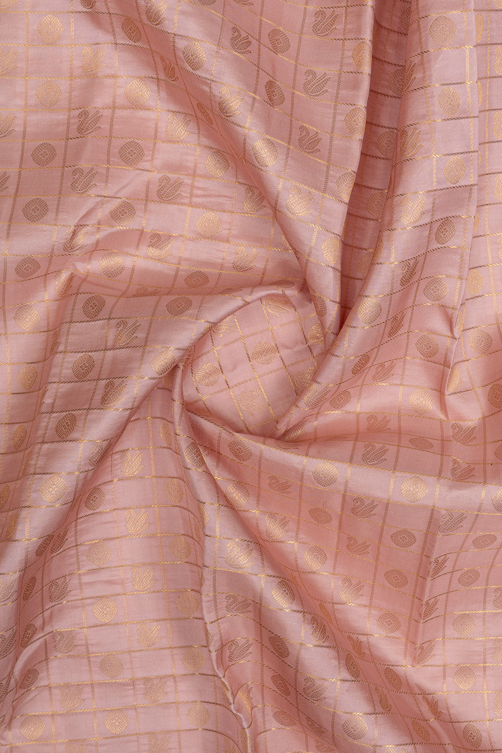 Baby pink and red rettai pettu pure kanchipuram silk saree