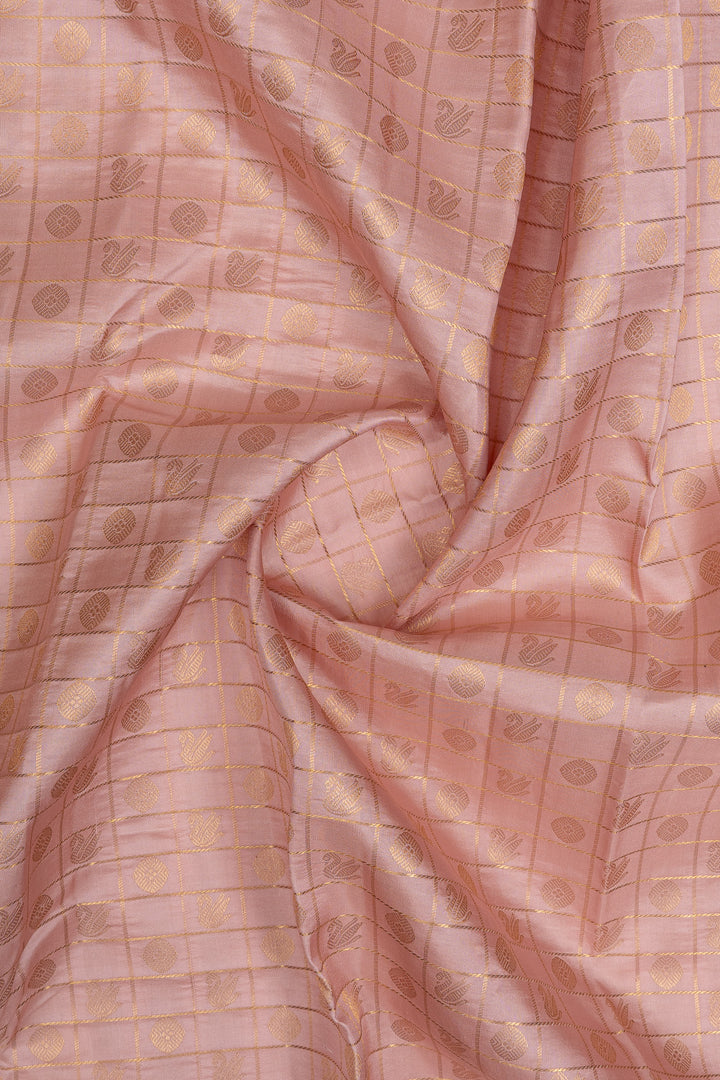 Baby pink and red rettai pettu pure kanchipuram silk saree