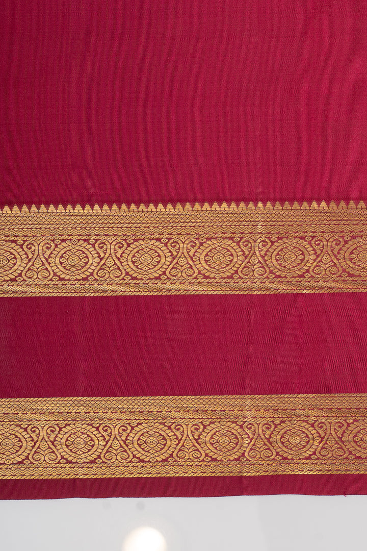 Baby pink and red rettai pettu pure kanchipuram silk saree